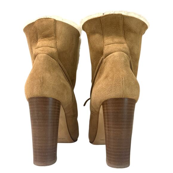 Manolo Blahnik Ostrava Camel Suede Shearling Ankle Boots Size IT 37 / US 7 - Picture 5 of 15